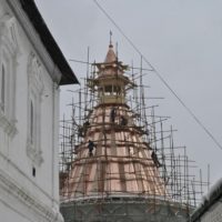 Работы по реставрации башни Новоспасского ставропигиального мужского монастыря